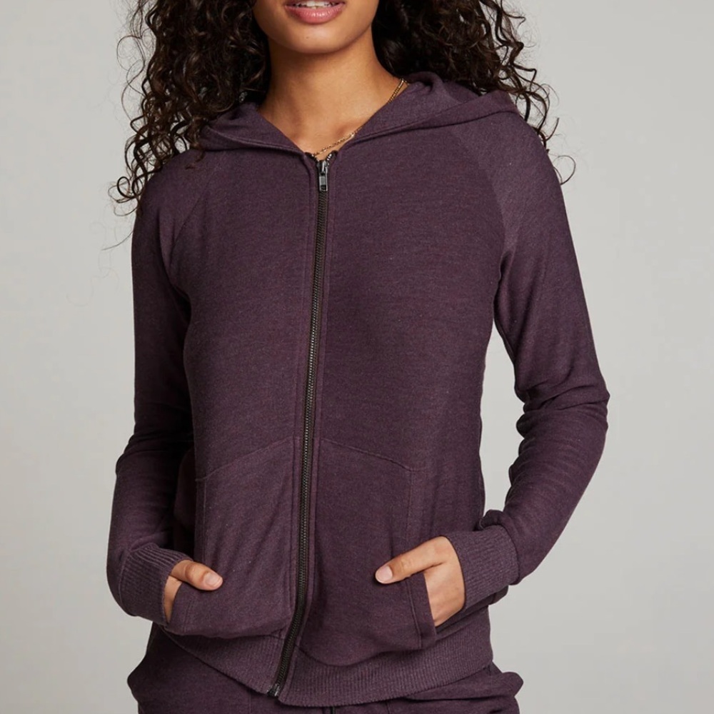 nwt CHASER Raglan Long Sleeve Zip Up Hoodie in Plum Purple - Picture 2 of 7